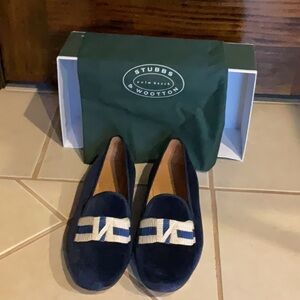 Stubbs & Wootton Navy Loafers with Beige Detailing